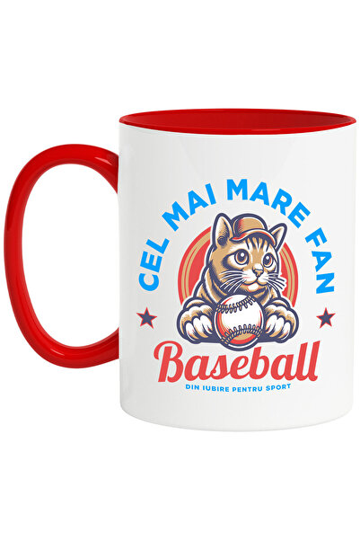 StoryGift Romania Cana cu Pisica Cu Sapca si Minge De Baseball Sport In Echip...