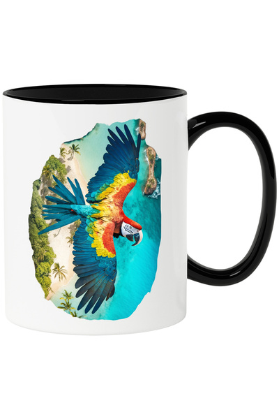 StoryGift Romania Cana cu Portret Papagal Frumos, Specia Scarlet Macaw, Papag...