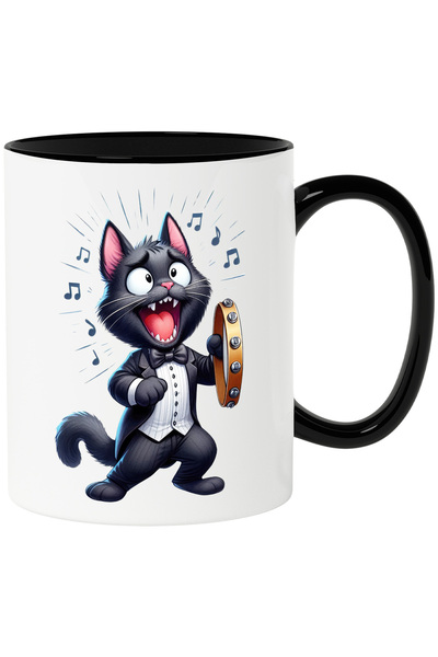 StoryGift Romania Cana cu pisicuta cantareata, zurgalai, ilustratie, zgomot, muzica, melodie, gala, Cu Maner Negru