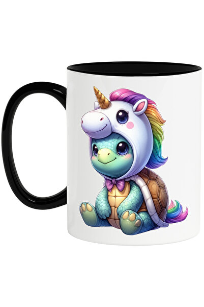 StoryGift Romania Cana cu o broscuta testoasa cu o caciulita de unicorn | ilustratie | pentru copi, Cu Maner Negru