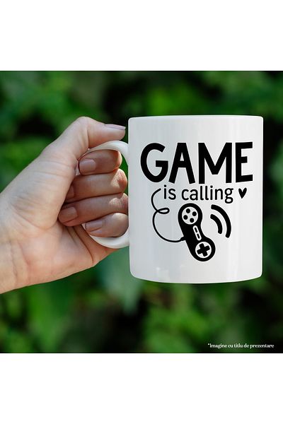 StoryGift Romania Cana cu o inimioara si un controller cu textul "Game is calling" - jocul ma chea, Cu Maner Alb