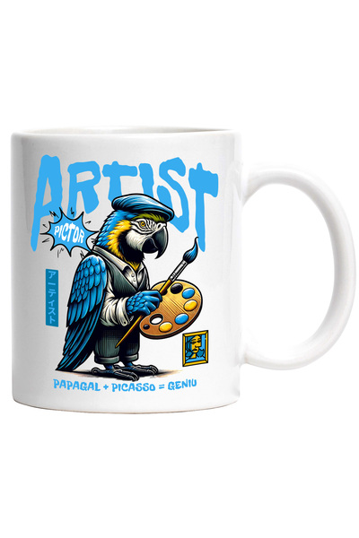 StoryGift Romania Cana Papagalul Pictor - Artist + Picasso = Geniu, 330ml, Ce...