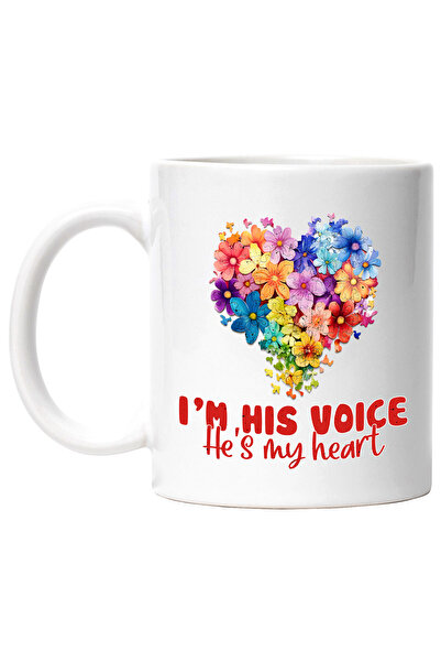 StoryGift Romania Cana cu mesajul I'm his voices, He's my heart, Inima, Flori...