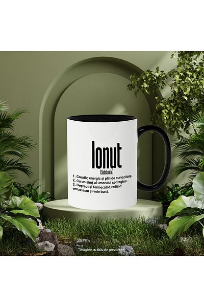 StoryGift Romania Cana Cu Numele Ionut, Cu Mesaj Motivational, Creativ, Energic, Curios, Destept, , Cu Maner Negru