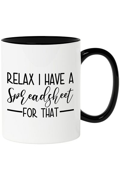 StoryGift Romania Cana cu textul "Relaxeaza-te, am o foaie de calcul pentru acel lucru" cu Maner N, Cu Maner Negru