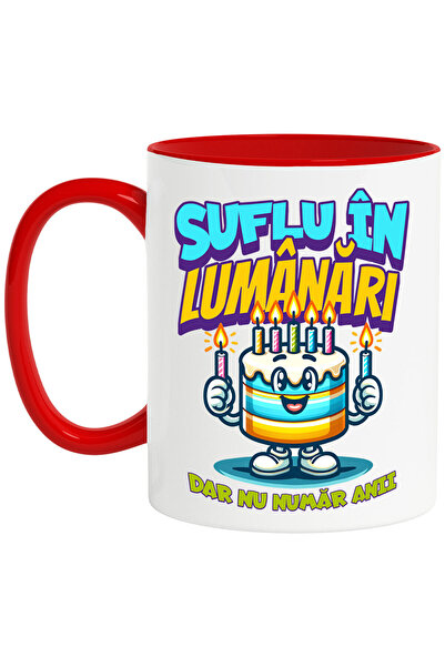 StoryGift Romania Cana cu Tort Aniversar Colorat Cu Lumanari Vesel Text Suflu...