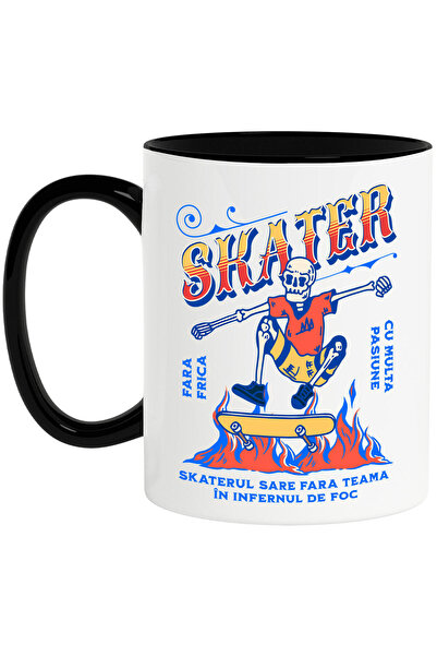 StoryGift Romania Cana cu Schelete Craniu Uman Pe Placa De Skateboard Flacari...