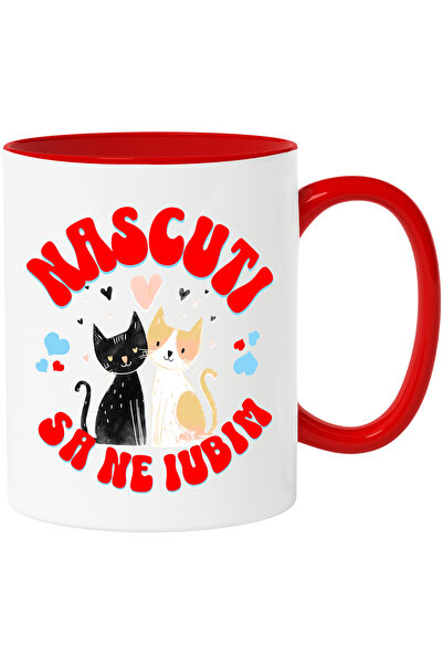 StoryGift Romania Cana cu Cuplu Pisici Neagra Si Portocalie Text Nascuti Sa N...