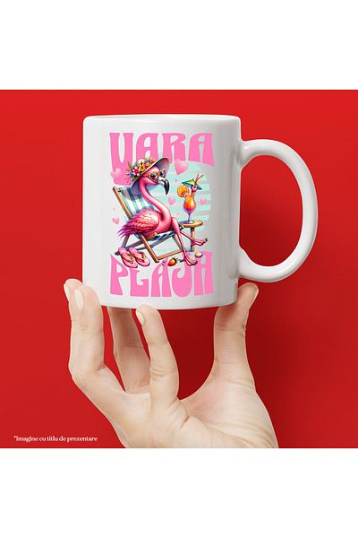 StoryGift Romania Famingo Pink Pasha Mug With Floral Hat Cocktail Relaxation Text Summer Beach, C, With White Handle STG