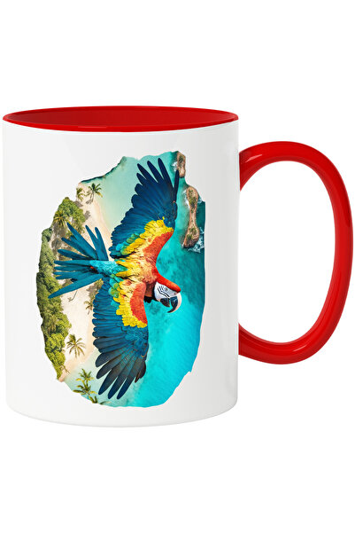 StoryGift Romania Cana cu Portret Papagal Frumos, Specia Scarlet Macaw, Papag...