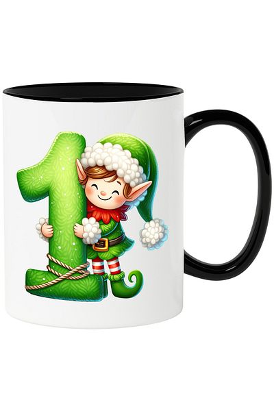 StoryGift Romania Mug with a leprechaun standing next to the number "1" | cheerfulness | for children | students | , With Black Handle