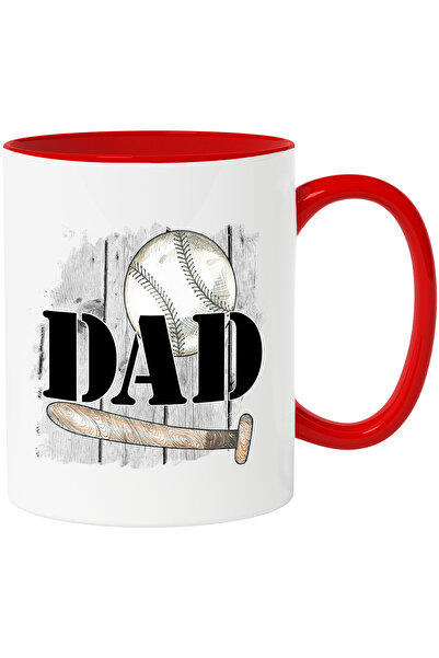 StoryGift Romania Cana cu bata de baseball si minge cu mesajul "Dad", tata, ilustratie, sport, sus, Cu Maner Rosu