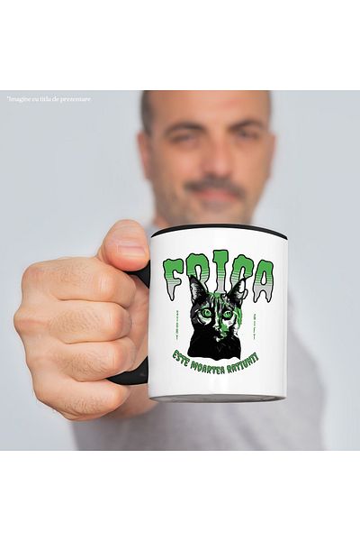 StoryGift Romania Horror Cat Mug, message FEAR IS THE DEATH OF REASON, 330ml, Ceramic with Handle, With,STG