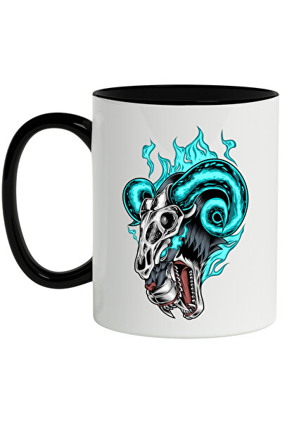 StoryGift Romania Cana Cu Craniu, Coarne, Pantera, Flacari, Colti, Multicolor 330 ml, Ceramica cu , Cu Maner Negru