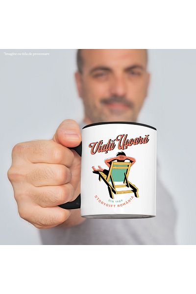 StoryGift Romania Mug Easy Life Man on a Deckchair Relaxation Vacation, 330ml, Ceramic with Black Handle, With