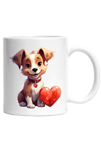 StoryGift Romania Cana cu un catelus vesel | zgarda | inima | ilustratie | Valentine's Day | aprec, Cu Maner Alb