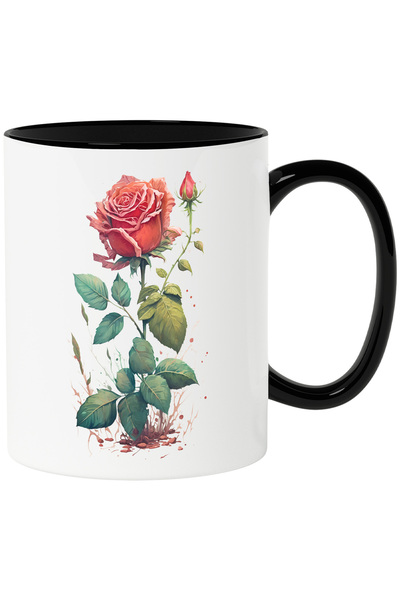 StoryGift Romania Cana cu Desen Trandafir Rosu, Boboc de Trandafir Rosu, Spin...