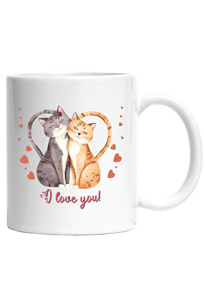 StoryGift Romania Cana cu 2 pisici apropiate care formeaza o inima cu cozile ...