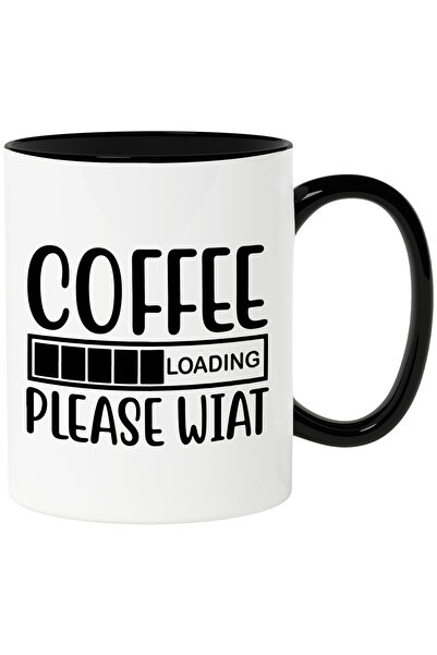 StoryGift Romania Cana cu textul in engleza "Coffee loading, please wait" - cafeaua se incarca ast, Cu Maner Negru