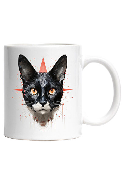 StoryGift Romania Cana Cu Pisica, Mosaic, Compas, Geometric, Abstract, Multicolor 330 ml, Ceramica, Cu Maner Alb