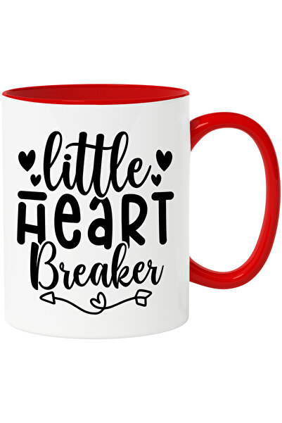 StoryGift Romania Cana cu inimioare si textul "Little heart breaker" - micuta zdrobitoare de inimi, Cu Maner Rosu