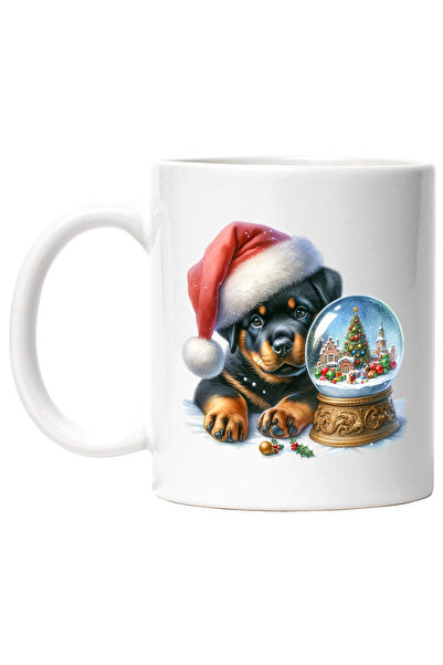 StoryGift Romania Cana cu un catel Rottweiler cu caciula de Craciun | ilustra...