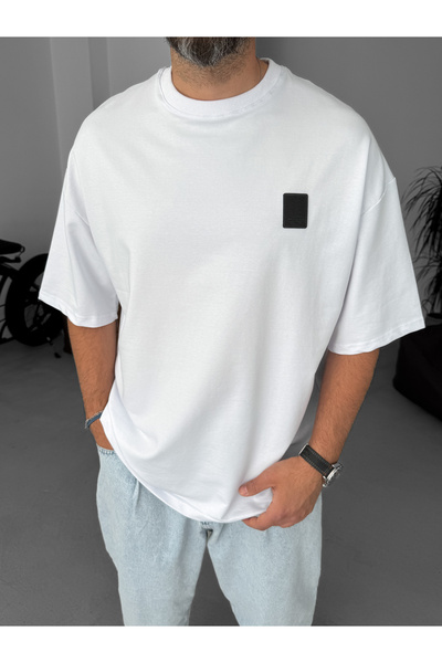 BYBASICMAN Beyaz W Detaylı Oversize T-Shirt BY-069