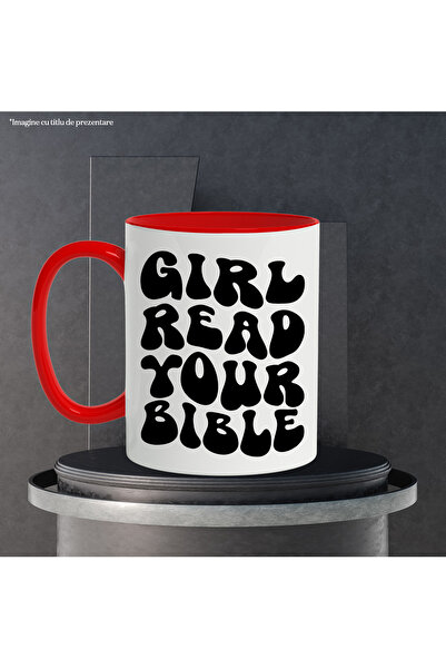 StoryGift Romania Mug with the message "Girl, read your Bible" - girl, read your Bible with Red Handle, With M,STG.