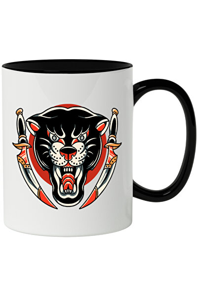 StoryGift Romania Cana Cu Cap De Pantera, Pumnale, Cerc, Ilustratie, Multicol...