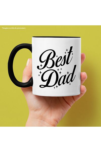 StoryGift Romania Cana cu Text in Engleza Best Dad, Cel mai Bun Tata, Luminite, Cana Inscriptionat, Cu Maner Negru
