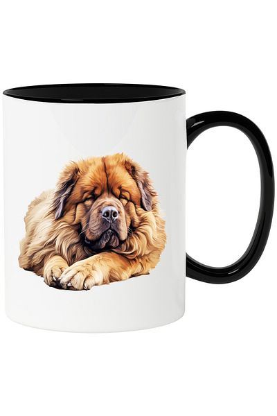 StoryGift Romania Cana cu un caine Chow Chow blanos | ilustratie | doarme dus | oboseala | noapte , Cu Maner Negru