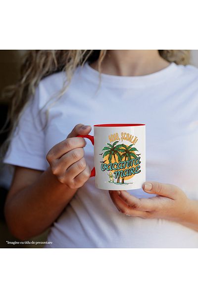 StoryGift Romania Mug Big Vacation! Goodbye, School! Tropical Island, 330ml, Ceramic with Red Handle, With,STG.