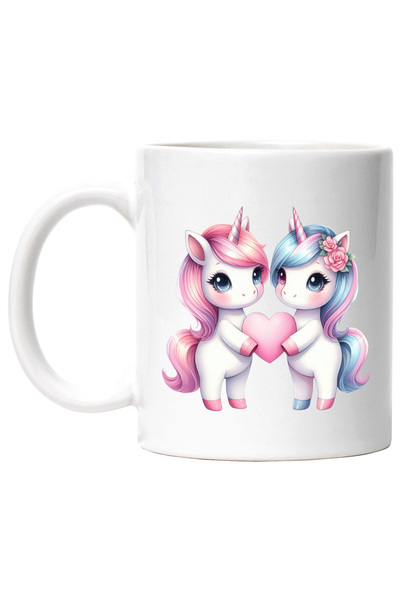 StoryGift Romania Cana cu 2 unicorni care tin o inima, ilustratie, iubire, ap...