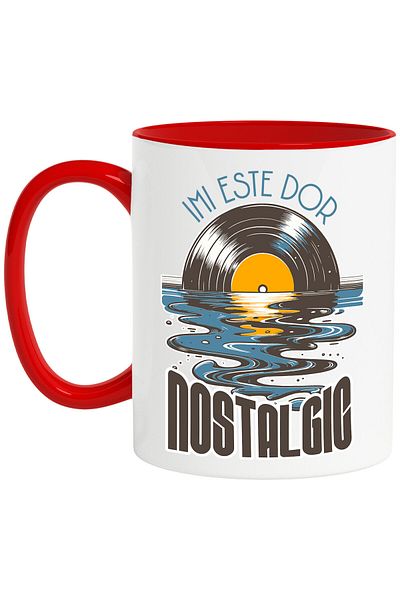 StoryGift Romania Cana cu Disc Vinyl Muzica clasica Apa Curgatoare Hobby Text In Limba Romana Imi , Cu Maner Rosu