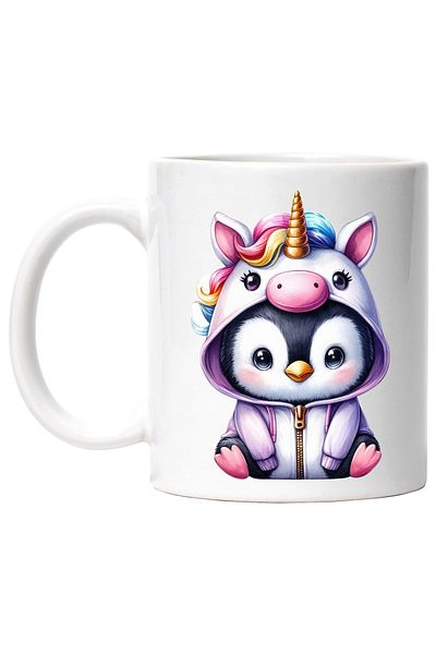 StoryGift Romania Mug with a penguin in a unicorn costume, illustration, excited, for children, ru, With, STG