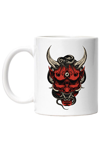 StoryGift Romania Cana Cu Cap De Demon, Oni, Ochi, Asiatic, Sarpe, Coarne, Multicolor 330 ml, Cera, Cu Maner Alb