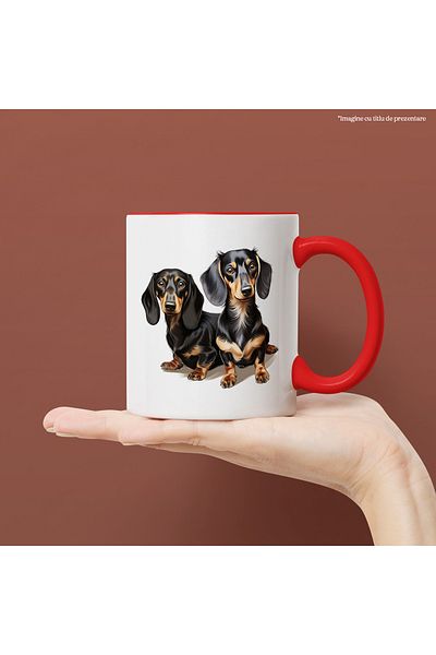 StoryGift Romania Mug with 2 Dachshund puppies, illustration, joy, curious, playful, for lover, With,STG