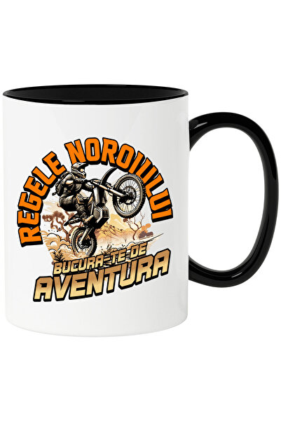StoryGift Romania Cana cu Sportiv Pe Motocicleta Schema Motocross Aventura Noroi Pasiune, Ceramica, Cu Maner Negru