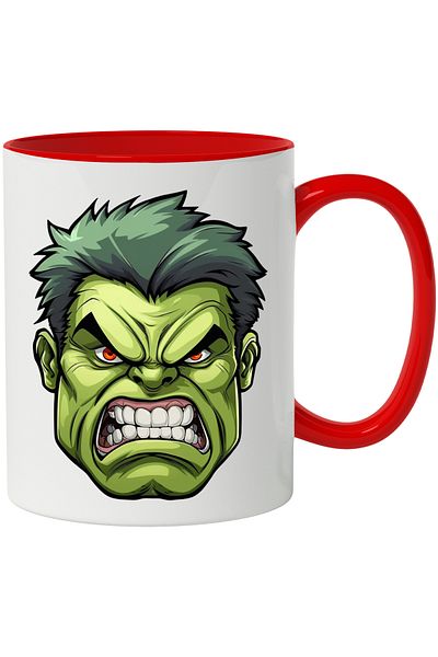 StoryGift Romania Cana Cu Hulk, Portret, Desen, Avengers, Marvel, Supereroi, Multicolor 330ml, Cer, Cu Maner Rosu