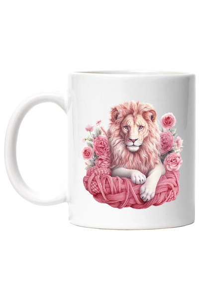 StoryGift Romania Cana cu un leu | ilustratie | floricele | roz | lana | seri...