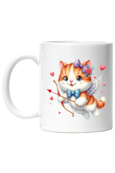 StoryGift Romania Cana cu o pisicuta Cupidon care trage cu arcul | ilustratie...