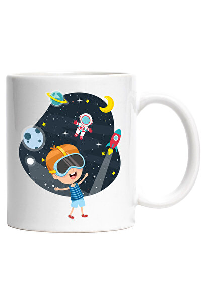 StoryGift Romania Cana Cu Copil, Spatiu, Astronaut, Racheta, Planete, Luna, Stele, Ochelari VR, Mu, Cu Maner Alb