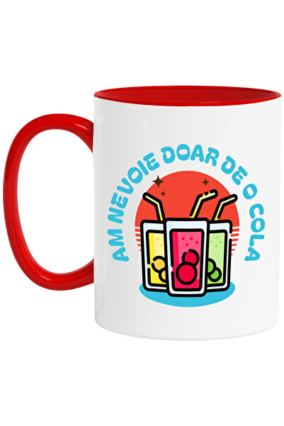 StoryGift Romania Cana cu Pahare De Suc Colorate Text Am Nevoie e o Cola, Distractie, Ceramica, 33, Cu Maner Negru