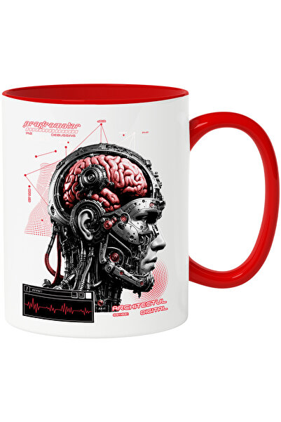 StoryGift Romania Cana Barbat Robot Programator in spatele tuturor lucrurilor cool!, 330ml, Cerami, Cu Maner Rosu