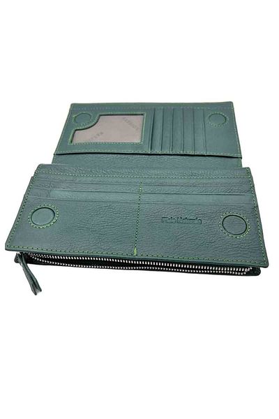 OEM Large Women's Wallet Made of Genuine Leather, Green, 19 x 9.5 x 2.5 cm