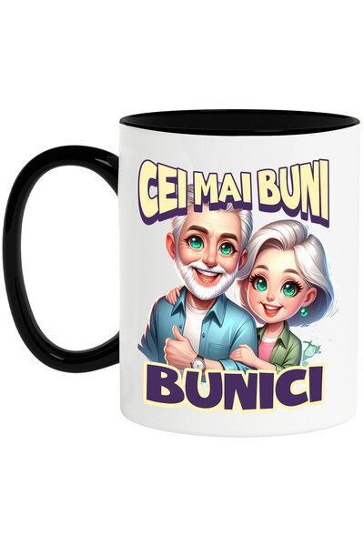 StoryGift Romania Cana cu Cuplu Vesel De Bunici Cool Text Cei mai Buni Bunici Familie, Ceramica, 3, Cu Maner Negru