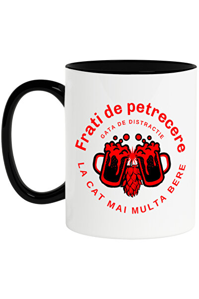 StoryGift Romania Cana frati de petrecere gata de distractie bere, familie, 330ml, Ceramica cu Man, Cu Maner Negru