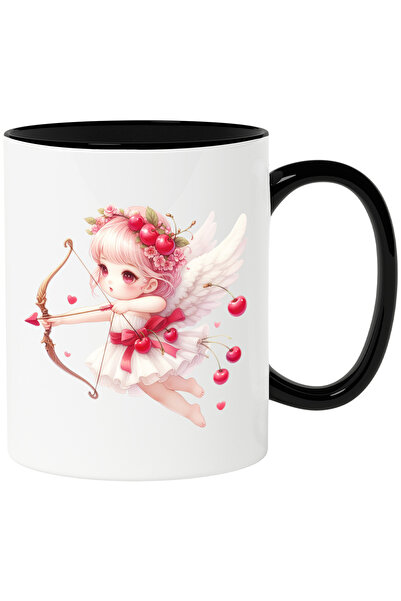 StoryGift Romania Cana cu o bebelusa cu aripi | ilustratie | zboara | Cupidon | trage cu arcul | c, Cu Maner Negru