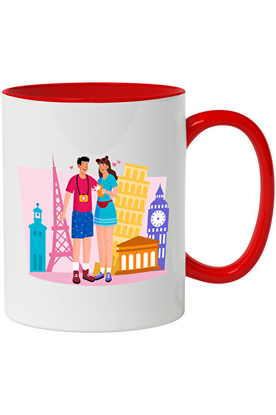 StoryGift Romania Cana Cu Calatorie, Monumente, Paris, Italia, Anglia, Aparat Foto, Telefon, Multi, Cu Maner Rosu