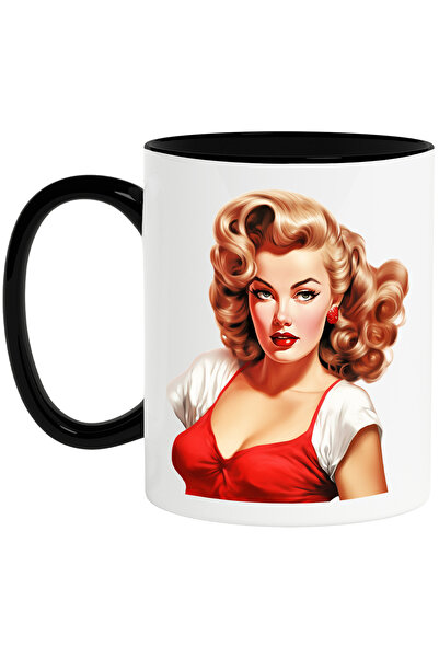 StoryGift Romania Cana cu o femeie frumoasa blonda, ilustratie, stil retro, v...